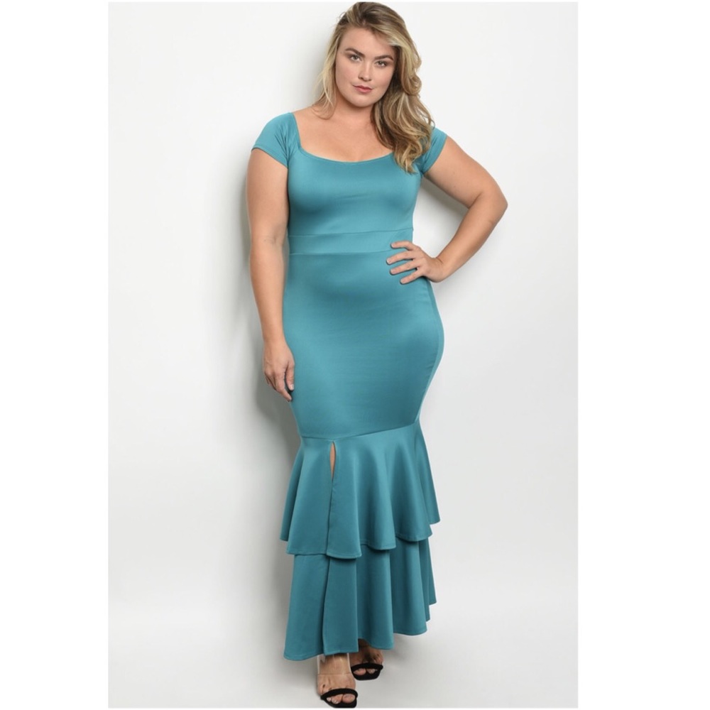 ‘See Me’ Turquoise Trumpet Mermaid Dress (CURVY)